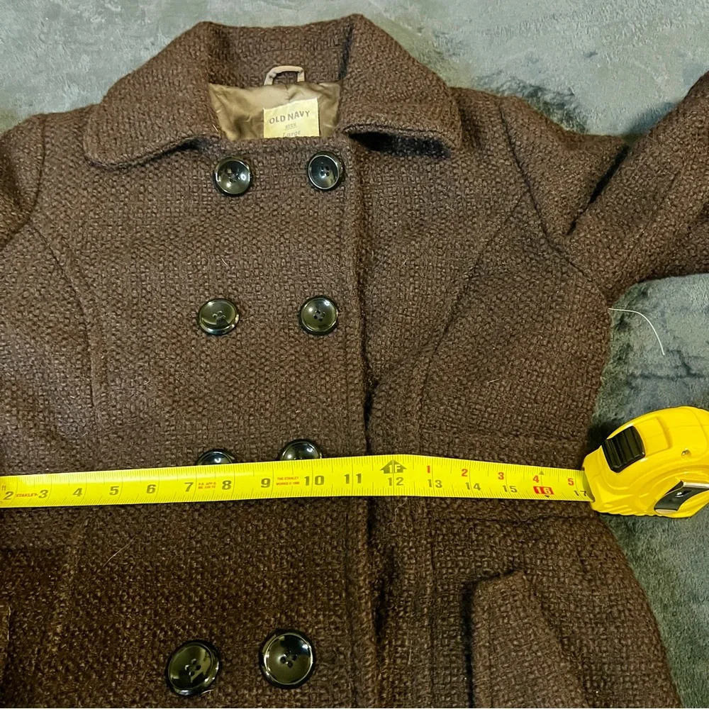 Old Navy Y2K Fall 2010 Chocolate Brown Wool Blend Tweed Boucle Midi Peacoat‎ L